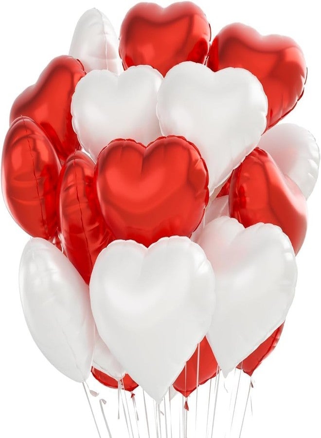 AMFIN (Pack of 10) 18 Inch Heart Foil Balloons - Red & White - Image 1